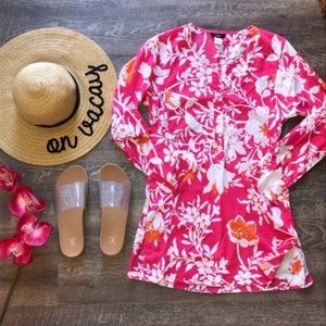 J. Crew Hot Pink Floral Tunic / Swim Coverup XS
